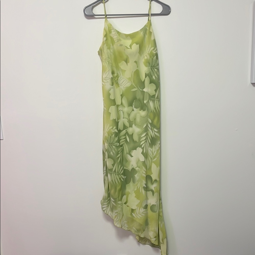 Vintage Green Asymmetrical High-Low Slip Dress